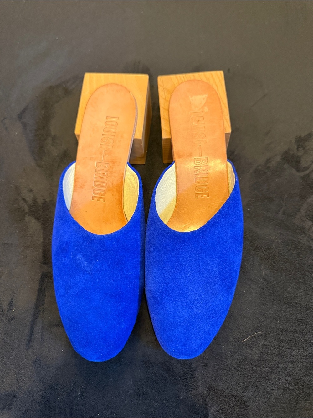 Louise Bridge Balcony Cobalt Blue Suede Slip-On Mules NWOT READ DESCRIPTION